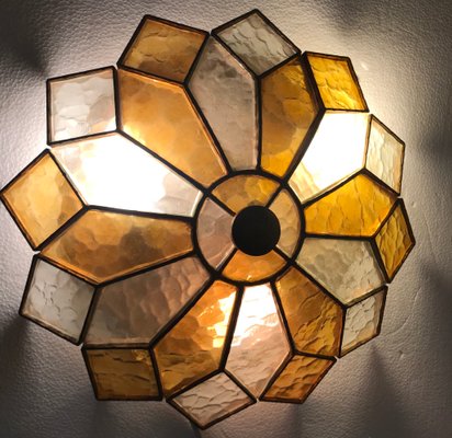 Stained Glass Flushmount Light 1950s