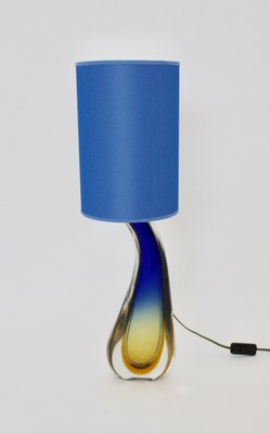 Mid Century Italian Blue Glass Table Lamp by Flavio Poli for