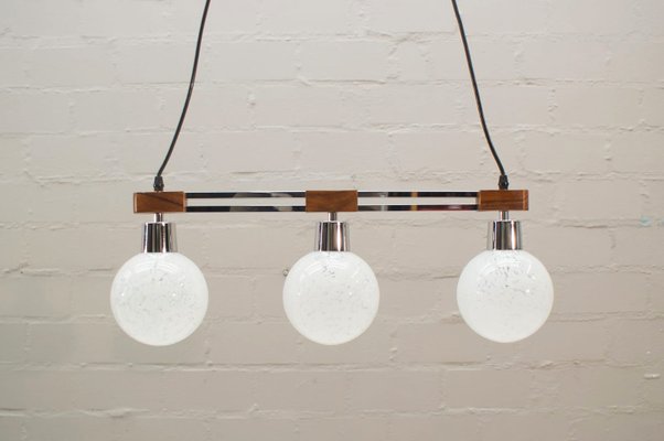 Rosewood Chrome Hanging Lamp With Three Lights And Glass Globes 1960s