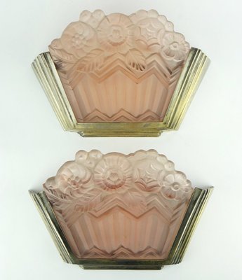 Art Deco Wall Sconces In Pink Pressed Glass From Noverdy 1930s For At Pamono - Artistic Glass Wall Sconces Art Deco Wall Sconces In Pink Pressed Glass From Noverdy 1930s For At Pamono - Artistic Glass Wall Sconces