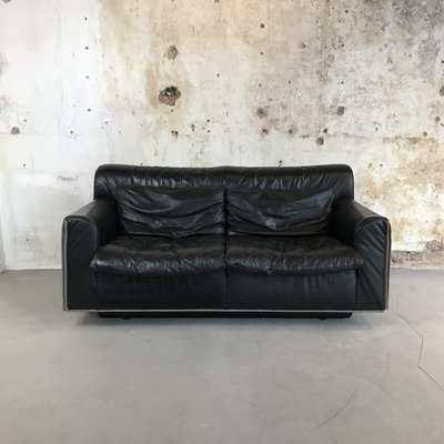 Mid Century Modern Black Leather 2 Seater Sofa From Knoll 1970s For Mid Century Modern Black Leather 2 Seater Sofa From Knoll 1970s 1
