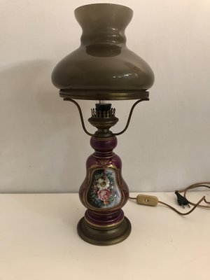 Vintage Ceramic And Opaline Table Lamp, Vintage Hurricane Table Lamps