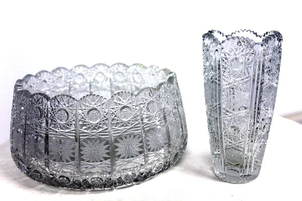 Antike Schale aus Bleikristallglas mit Sternschliff bei Pamono kaufen