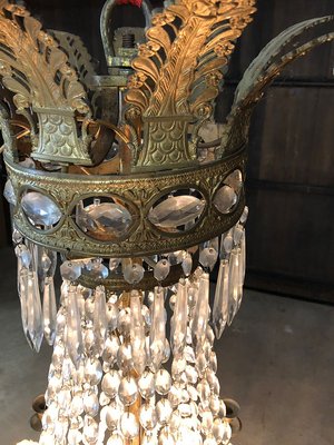 Large Antique Belgian Brass Chandelier with Crystal Glass Prisms Large Antique Belgian Brass Chandelier with Crystal Glass Prisms
