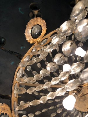 Large Antique Belgian Brass Chandelier with Crystal Glass Prisms Large Antique Belgian Brass Chandelier with Crystal Glass Prisms