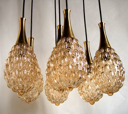 Vintage Amber Bubble Glass Pendant Light By Helena Tynell For Limburg 1960s