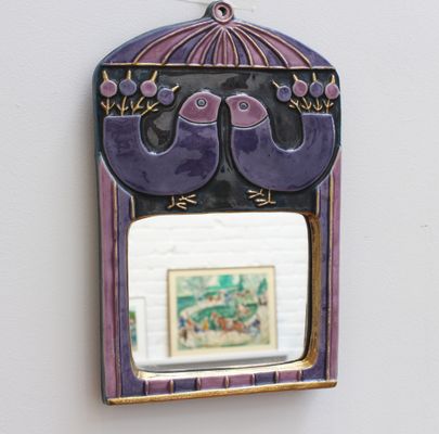 Decorative Ceramic Wall Mirror With Stylised Birds By François Decorative Ceramic Wall Mirror With