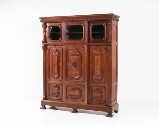 Antique Dutch Oak Bookcase With Sliding Doors 1890s For Sale At