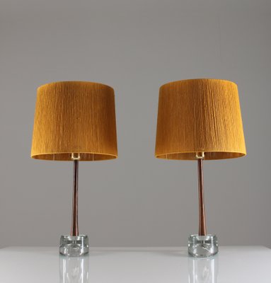 Swedish Rosewood And Glass Table Lamps, Set Of Two Glass Table Lamps