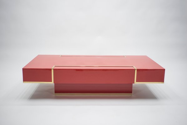 Rot Lackierter Couchtisch Aus Messing Von Jean Claude Mahey Fur