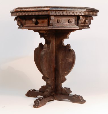 Antique Italian Ebonized Fir Octagonal Coffee Table With 8 Drawers