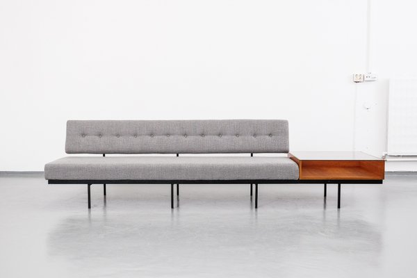 Mid Century Sofa With Walnut Side Table By Florence Knoll Bett 1960s
