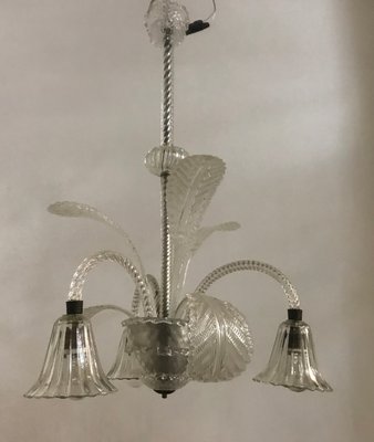 Vintage Murano Glass Chandelier With 3 Lights