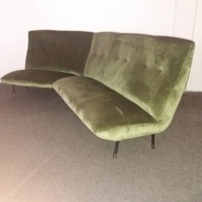 Vintage Italian Velvet Corner Sofa 1960s
