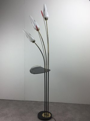 Floor Lamp With Table From Lunel 1950s, Black And Silver Flower Floor Lamp