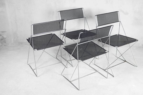 Minimalist Metal X-Line Chairs by Niels Jørgen Haugesen for
