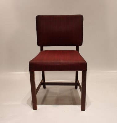 Mahogany Red Fabric Dining Chairs From Fritz Hansen 1930s Set Of Mahogany Red Fabric Dining Chairs From Fritz Hansen 1930s
