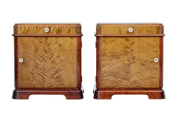 Vintage Scandinavian Birch Bedside Cabinets 1940s Set Of 2 For Vintage Scandinavian Birch Bedside