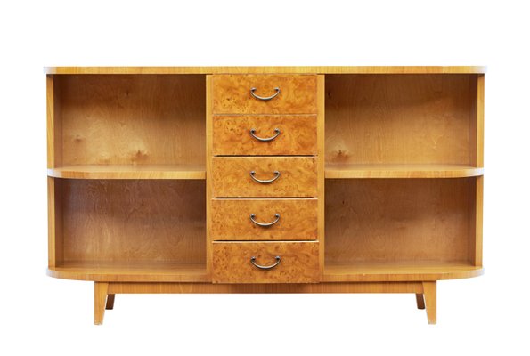 Mid Century Burr Birch Low Open Bookcase Cabinet For Sale At Pamono