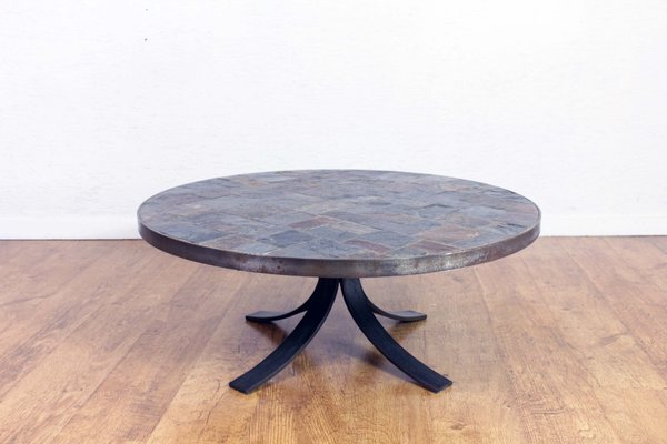 Mid Century Steel Slate And Stone Coffee Table For At Pamono Mid Century Steel Slate And Stone