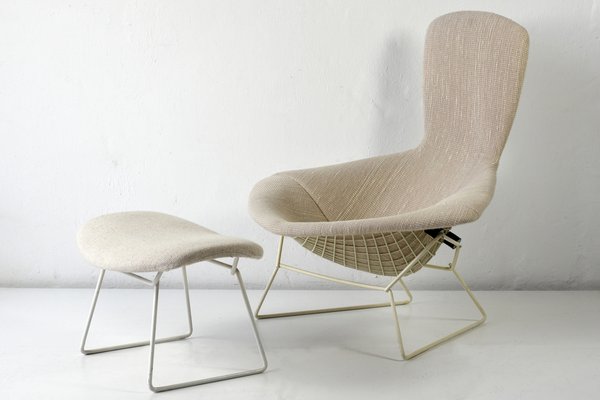 High Back Easy Chair With Ottoman By Harry Bertoia For Knoll 1952