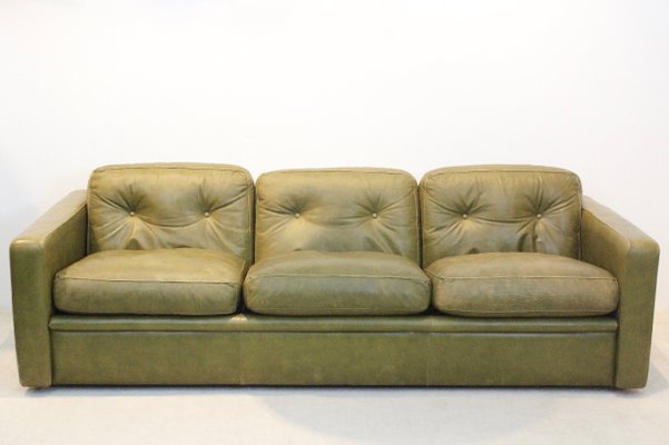 Olive Green Leather Three Seat Sofa, Light Green Leather Sectional Sofa