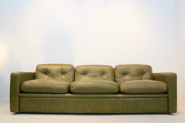 Olive Green Leather Three Seat Sofa From Poltrona Frau 1970s For At Pamono Olive Green Leather Three Seat Sofa, Green Leather Sofa Set