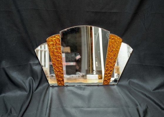 Art Deco Amber Glass Fan Wall Mirror, Vintage Art Deco Fan Mirror