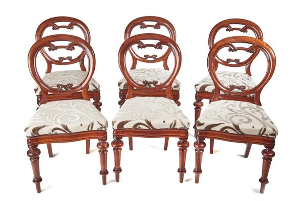 Antique Mahogany Balloon Back Dining Chairs Set Of 6 For Sale At