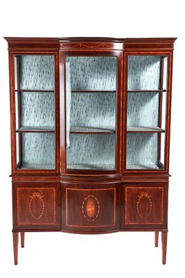 Large Edwardian Inlaid Mahogany Bow Front Display Cabinet For Sale