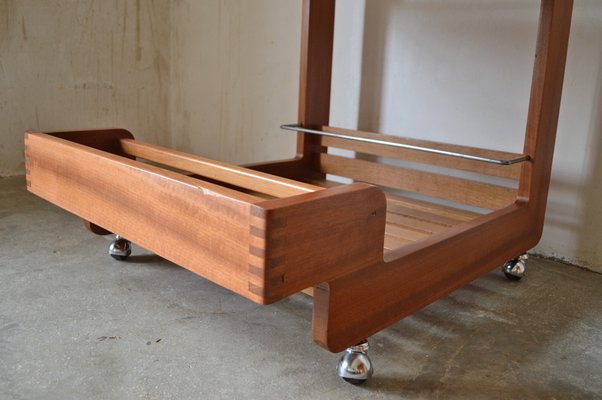 Scandinavian Solid Teak Bar Cart With Mirrored Tray 1970s For Solid Teak Bar Cart With Mirrored Tray