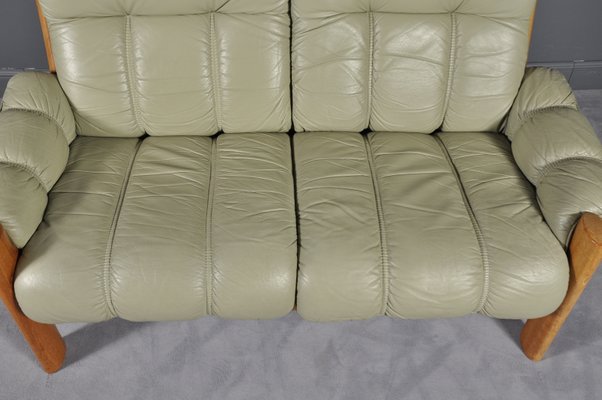 Vintage Montana Teak Leather Loveseat Ottoman From Ekornes 1970s