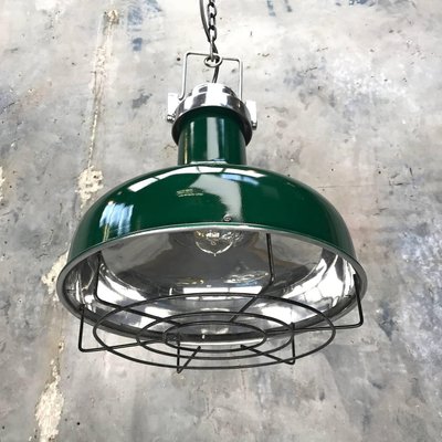 Industrial American Green Aluminium Nautical Pendant Lamp 1978