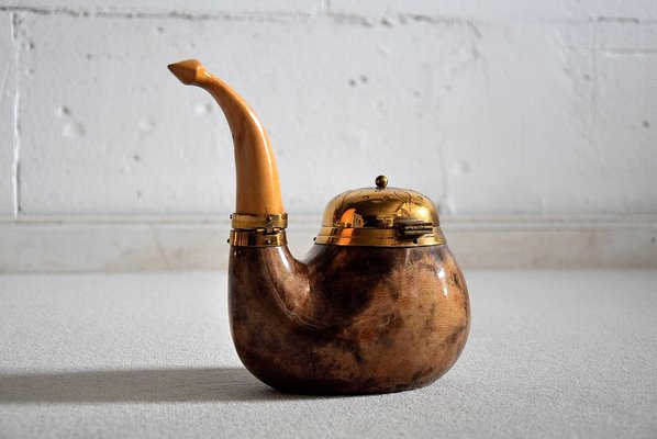 goat tobacco Goat Skin & Brass Tobacco Container by Aldo Tura, 1940s for sale at Pamono