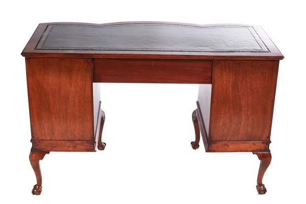Antique Burr Walnut Freestanding Knee Hole Writing Desk For Sale