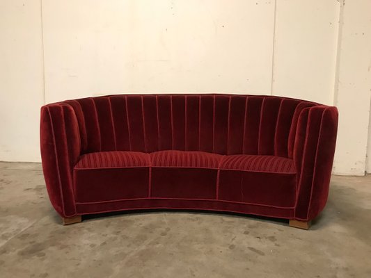 Danish Mid Century Burgundy Banana Sofa 1940s