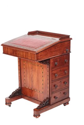 Victorian Inlaid Walnut Freestanding Davenport Desk 1870s For