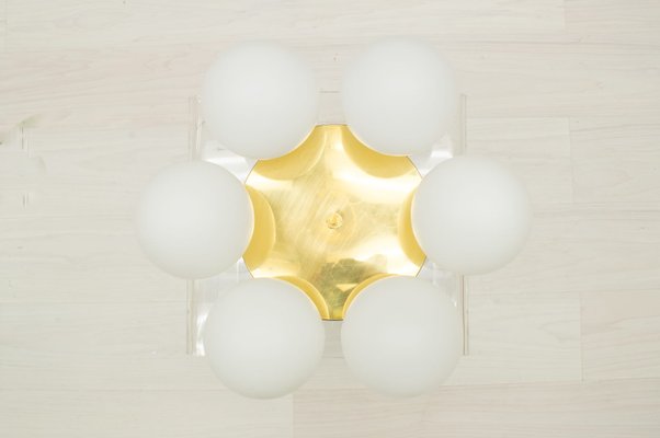 Vintage Brass Orbit Lamp with Opal Globe Shades Vintage Brass Orbit Lamp with Opal Globe Shades