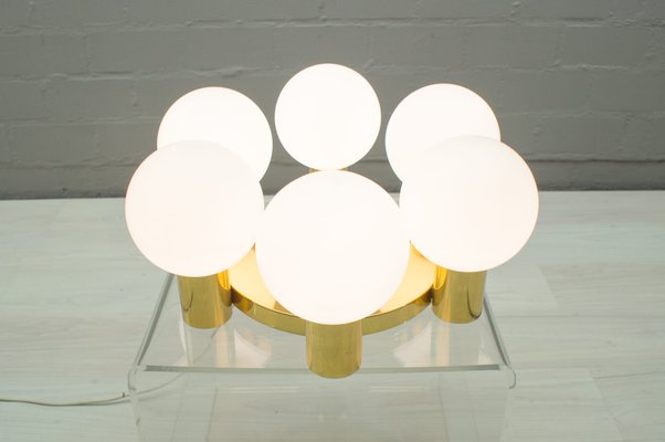 Vintage Brass Orbit Lamp with Opal Globe Shades Vintage Brass Orbit Lamp with Opal Globe Shades