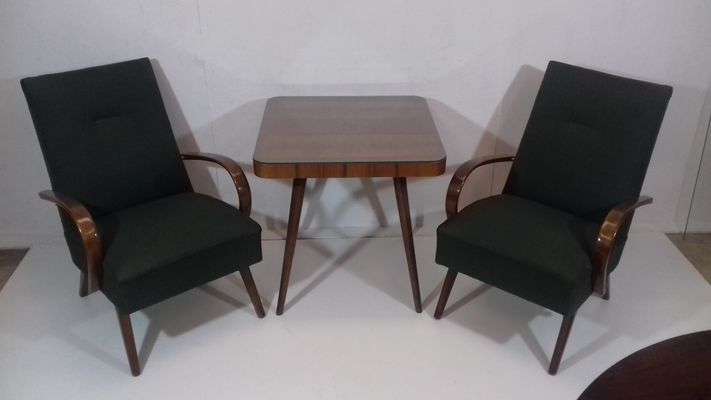 Coffee Table 2 Armchairs By Jindrich Halabala For Up Zavody 1950s