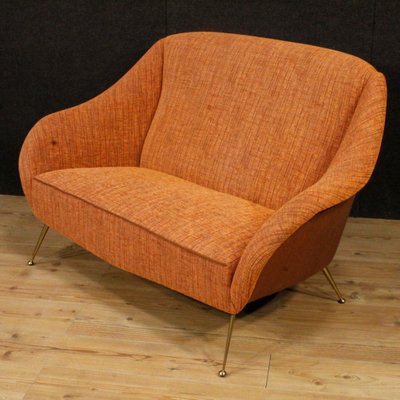 Small Vintage Italian Orange Fabric Sofa
