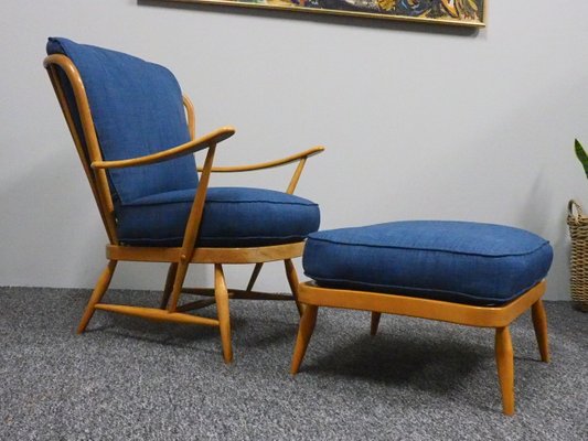 Mid Century Beech Armchairs Footstools From Ercol Set Of 2 For