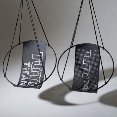 Black Cross Stitch Embroidery Hanging Swing Chair from Studio
