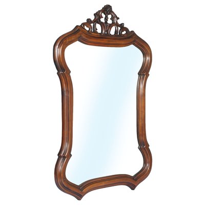 Venetian Art Nouveau Hand Carved Shaped Walnut Wall Mirror 1910s Venetian Art Nouveau Hand Carved Shaped Walnut Wall Mirror 1910s