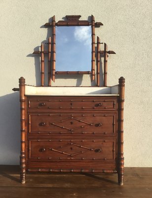 19th Century French Faux Bamboo Dresser With Mirror For Sale At Pamono
