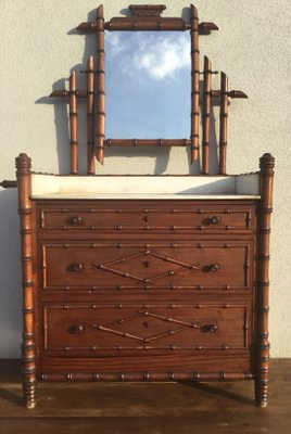 19th Century French Faux Bamboo Dresser With Mirror For Sale At Pamono