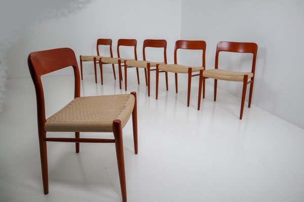 Model 75 Teak Dining Chairs By Niels O Moller 1950s Set Of 6