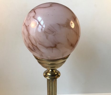 Pink Glass Table Lamp 1970s, Crystal Brass Sphere Table Lamp