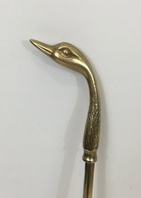 Neoclassical Brass Fireplace Tools With Duck Heads 1970s For Sale