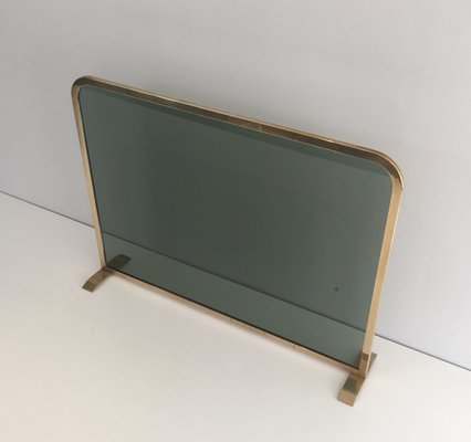 Brass And Tempered Glass Fireplace Screen 1970s For Sale At Pamono